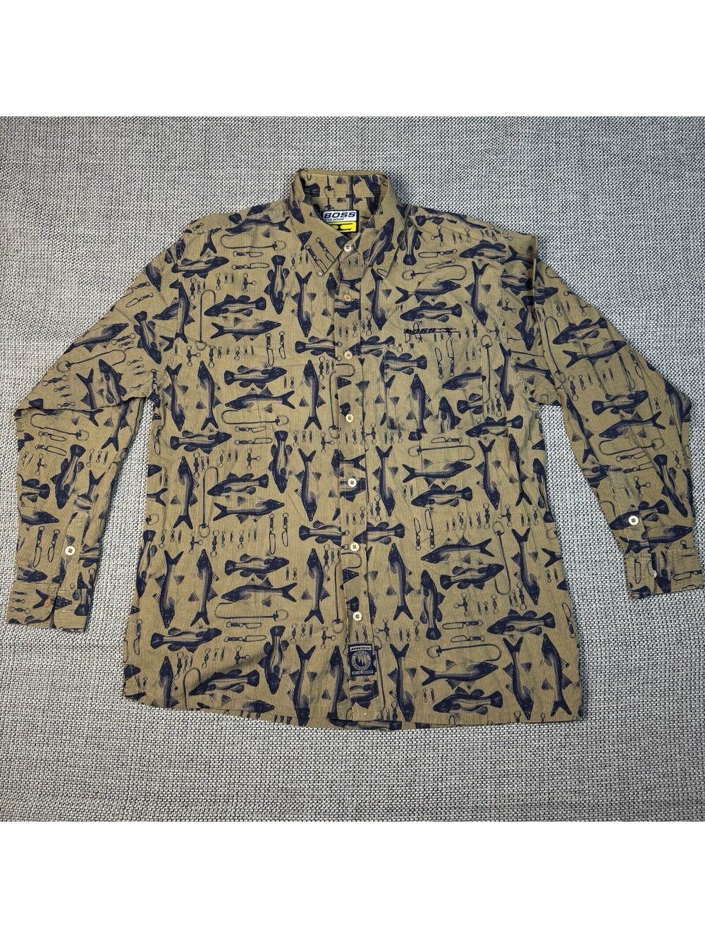 VTG Boss By IG Design Men's M Long Sleeve Button Up Shirt All Over Fish Print